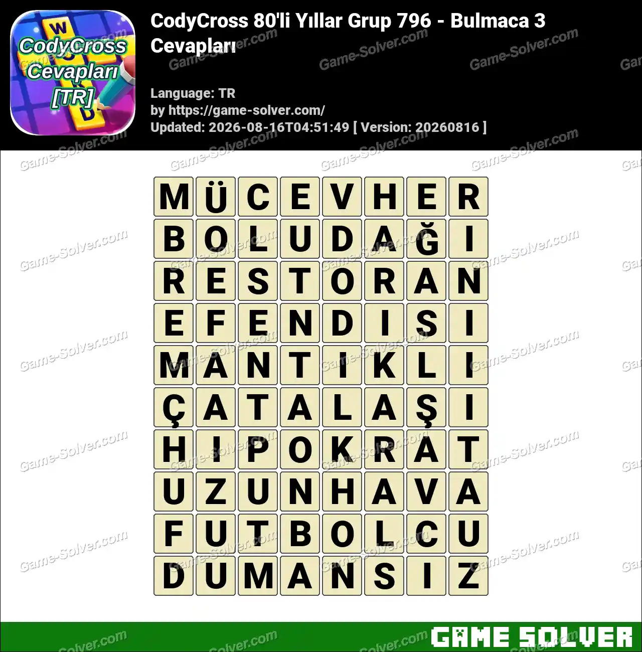 CodyCross 80’li Yıllar Grup 796 – Bulmaca 3 Cevapları